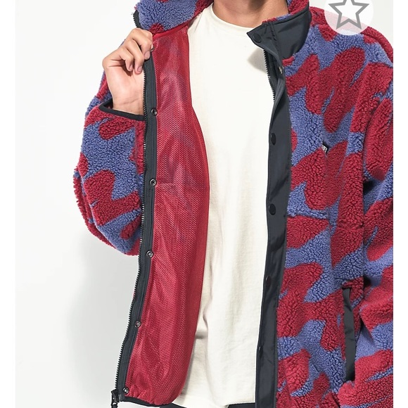 The brand is obey and the colors are purple and red/maroon and it’s an xl - Picture 2 of 4